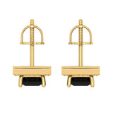 2.24 ct Brilliant Princess Cut Halo Studs Natural Onyx Stone Yellow Gold Earrings Screw back