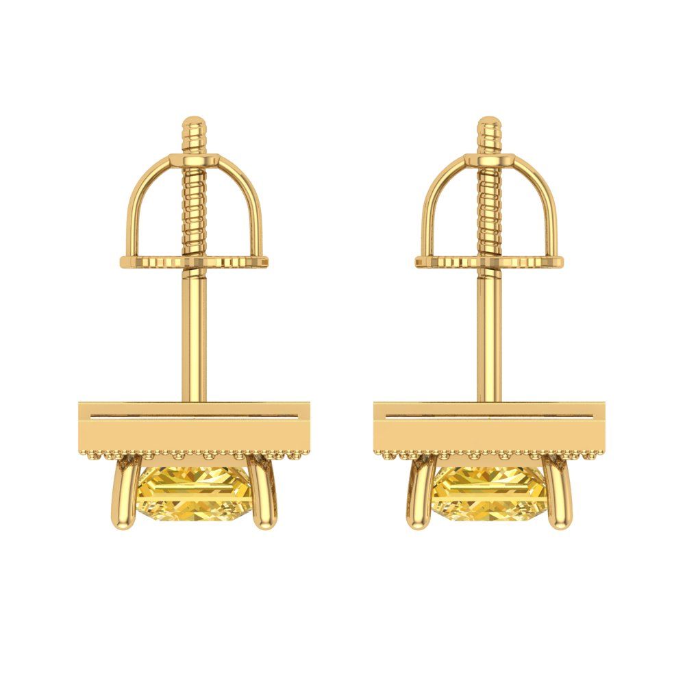 2.24 ctw Yellow Zirconia Studs Earrings | 5.5mm Princess Cut White Gold Screw back | April Birthstone