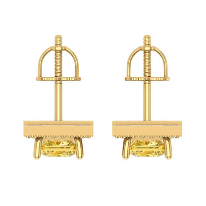 2.24 ctw Yellow Zirconia Studs Earrings | 5.5mm Princess Cut White Gold Screw back | April Birthstone