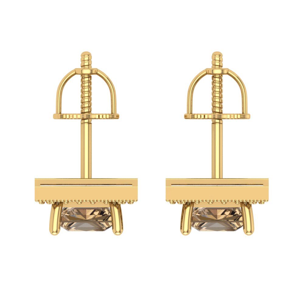 2.24 ctw Champagne Studs Earrings | 5.5mm Princess Cut White Gold Screw back | April Birthstone