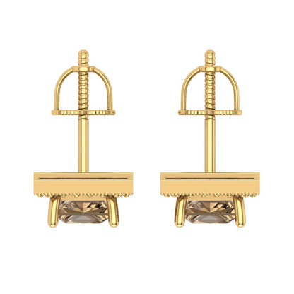2.24 ctw Champagne Studs Earrings | 5.5mm Princess Cut White Gold Screw back | April Birthstone