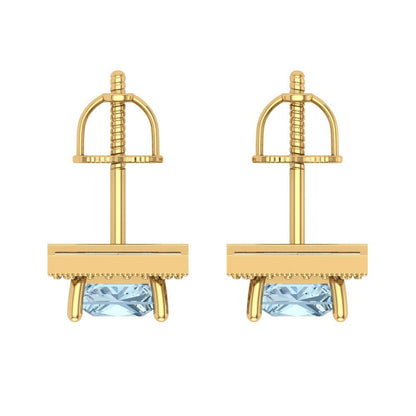 2.24 ctw Blue Zirconia Studs Earrings | 5.5mm Princess Cut White Gold Screw back | April Birthstone