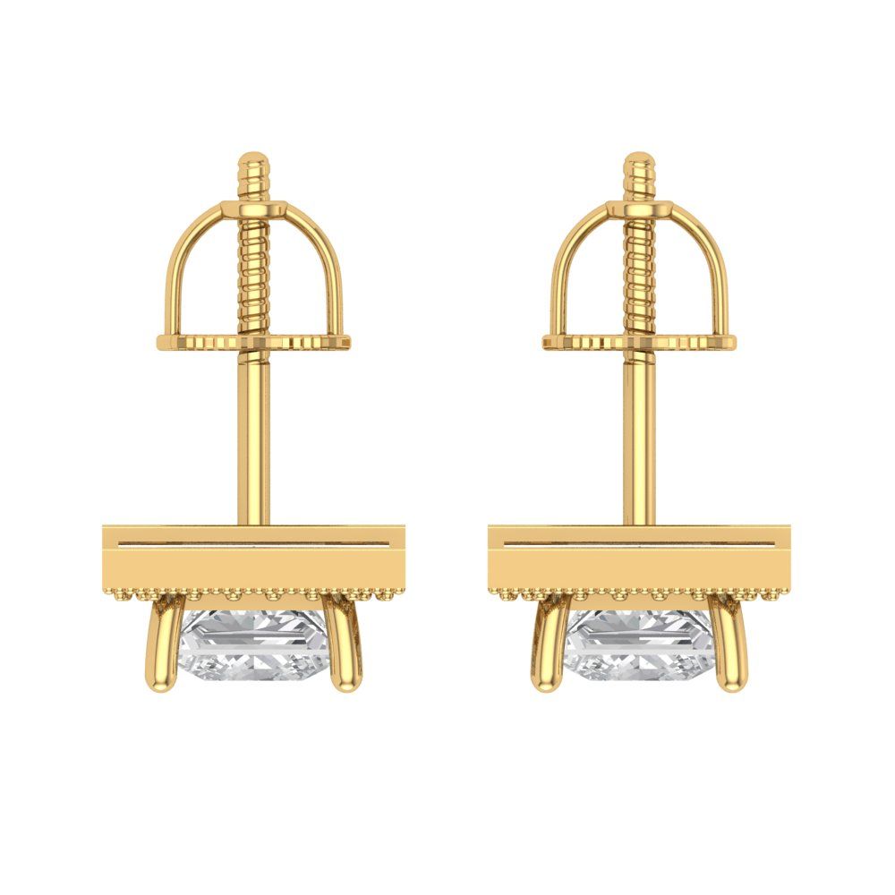 2.24 ctw Moissanite Studs Earrings | 5.5mm Princess Cut White Gold Screw back | April Birthstone