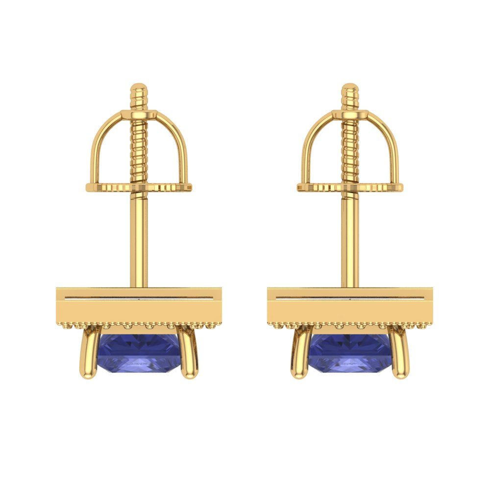 2.24 ctw Tanzanite Studs Earrings | 5.5mm Princess Cut White Gold Screw back | December Birthstone