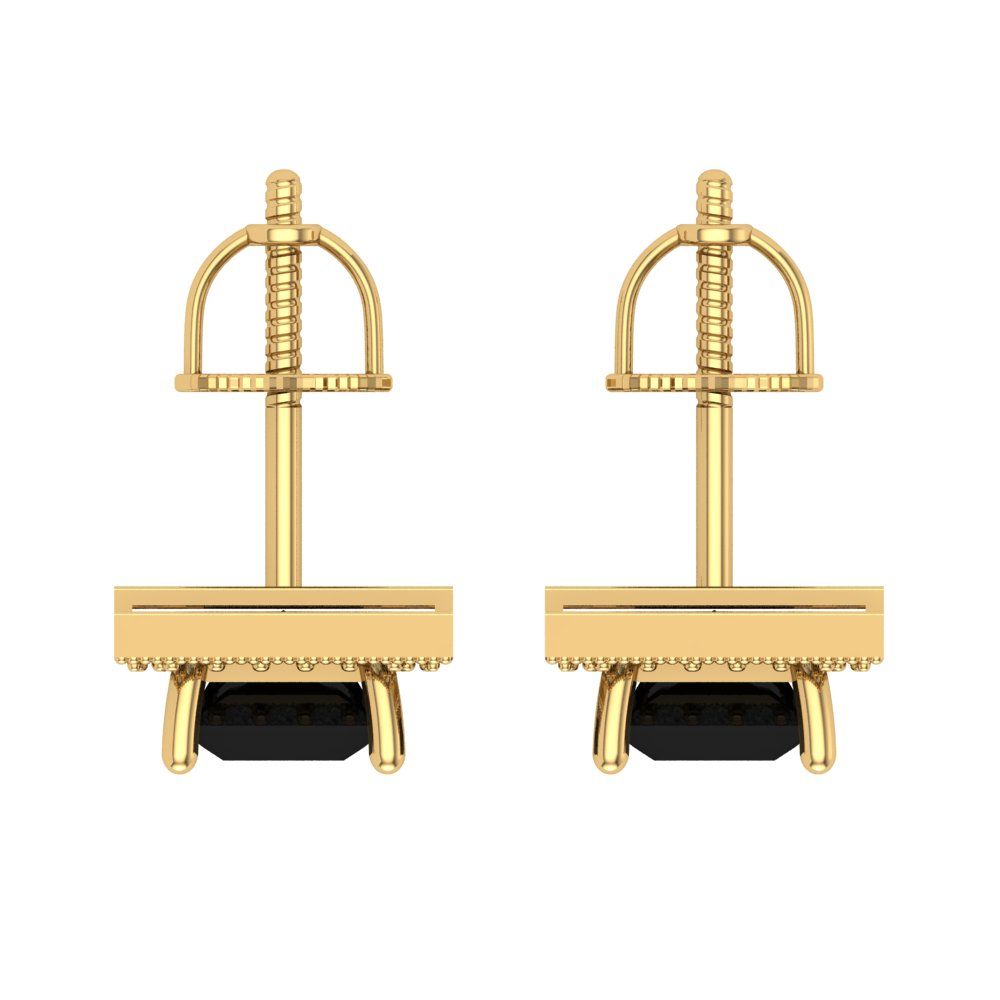 2.24 ctw Onyx Studs Earrings | 5.5mm Princess Cut White Gold Screw back | July Birthstone