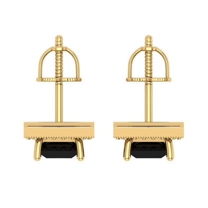 2.24 ctw Onyx Studs Earrings | 5.5mm Princess Cut White Gold Screw back | July Birthstone