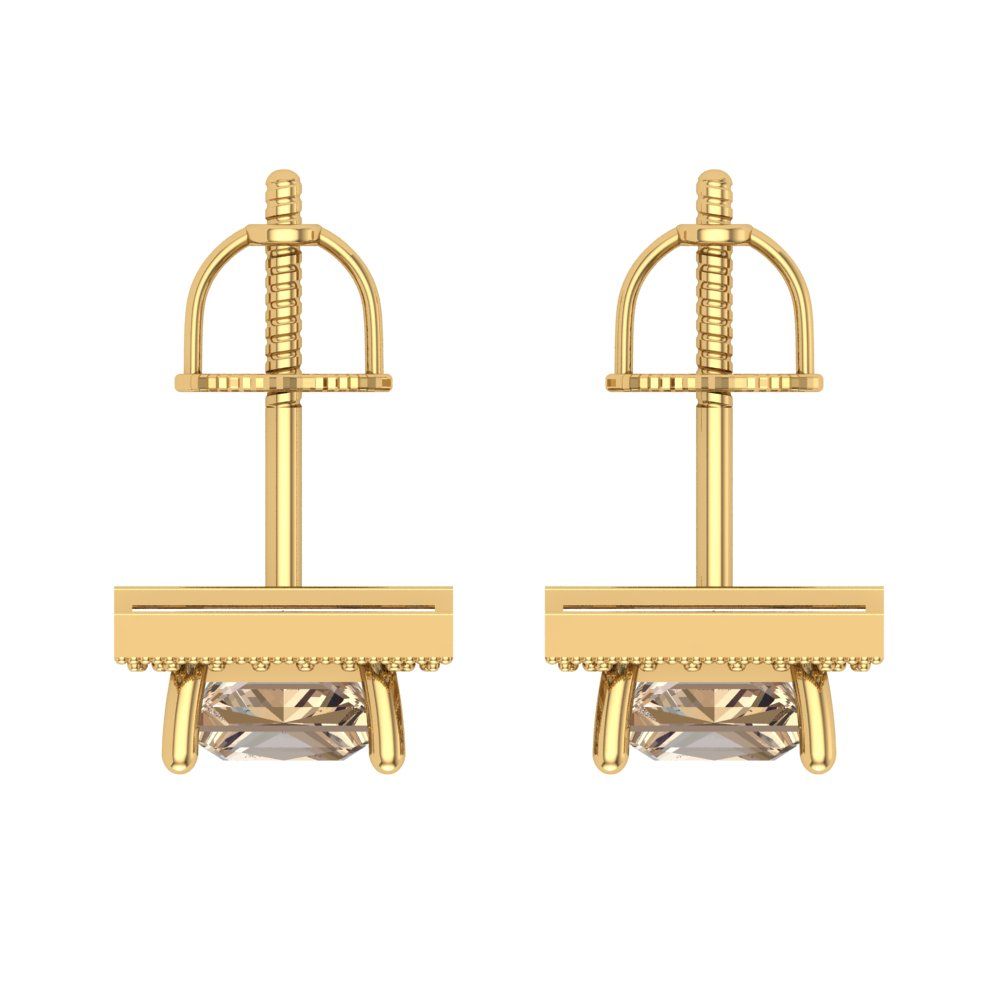 2.24 ctw Yellow Moissanite Studs Earrings | 5.5mm Princess Cut White Gold Screw back | April Birthstone