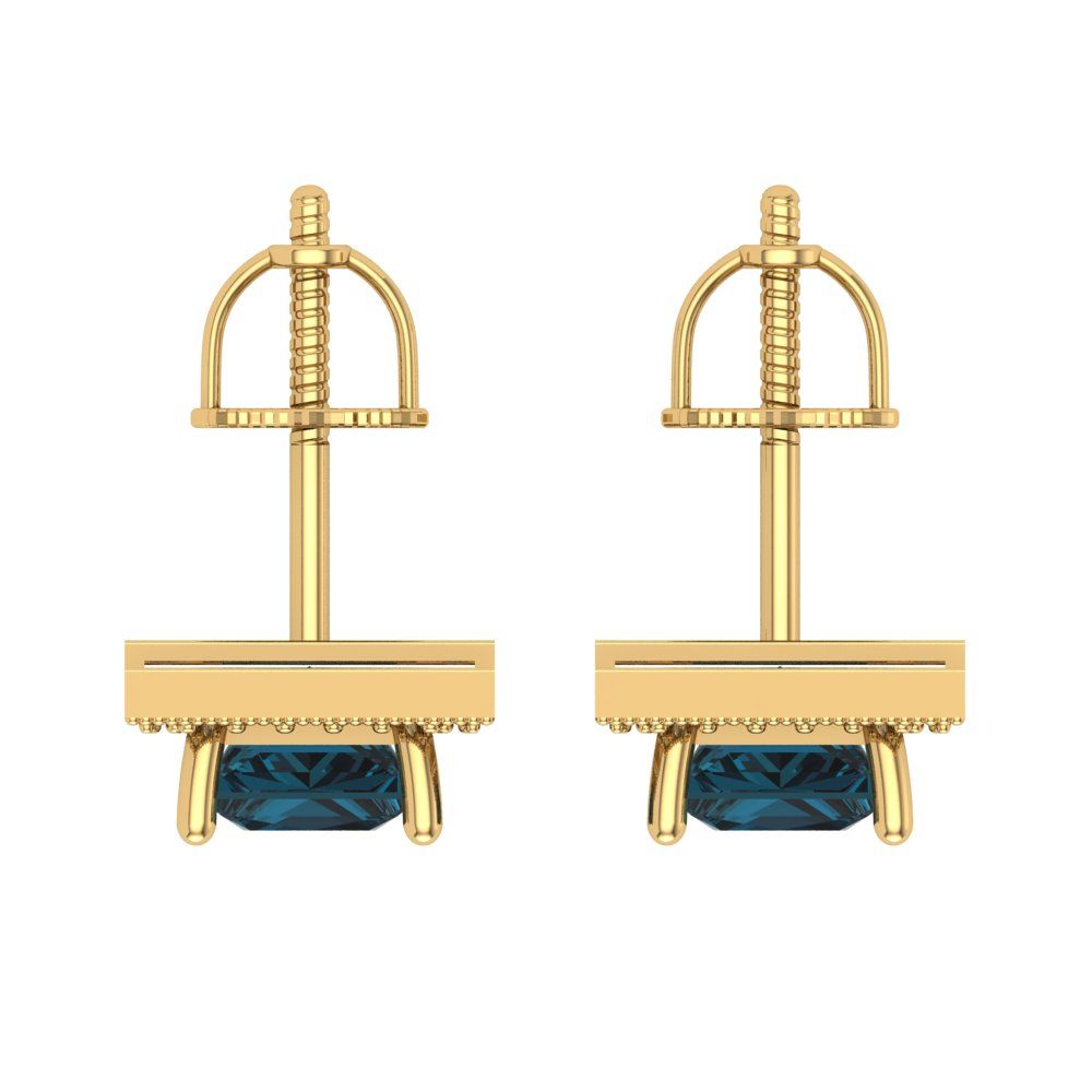 2.24 ctw London Blue Topaz Studs Earrings | 5.5mm Princess Cut White Gold Screw back | December Birthstone