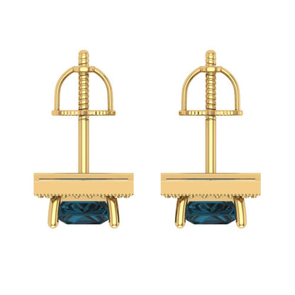 2.24 ctw London Blue Topaz Studs Earrings | 5.5mm Princess Cut White Gold Screw back | December Birthstone