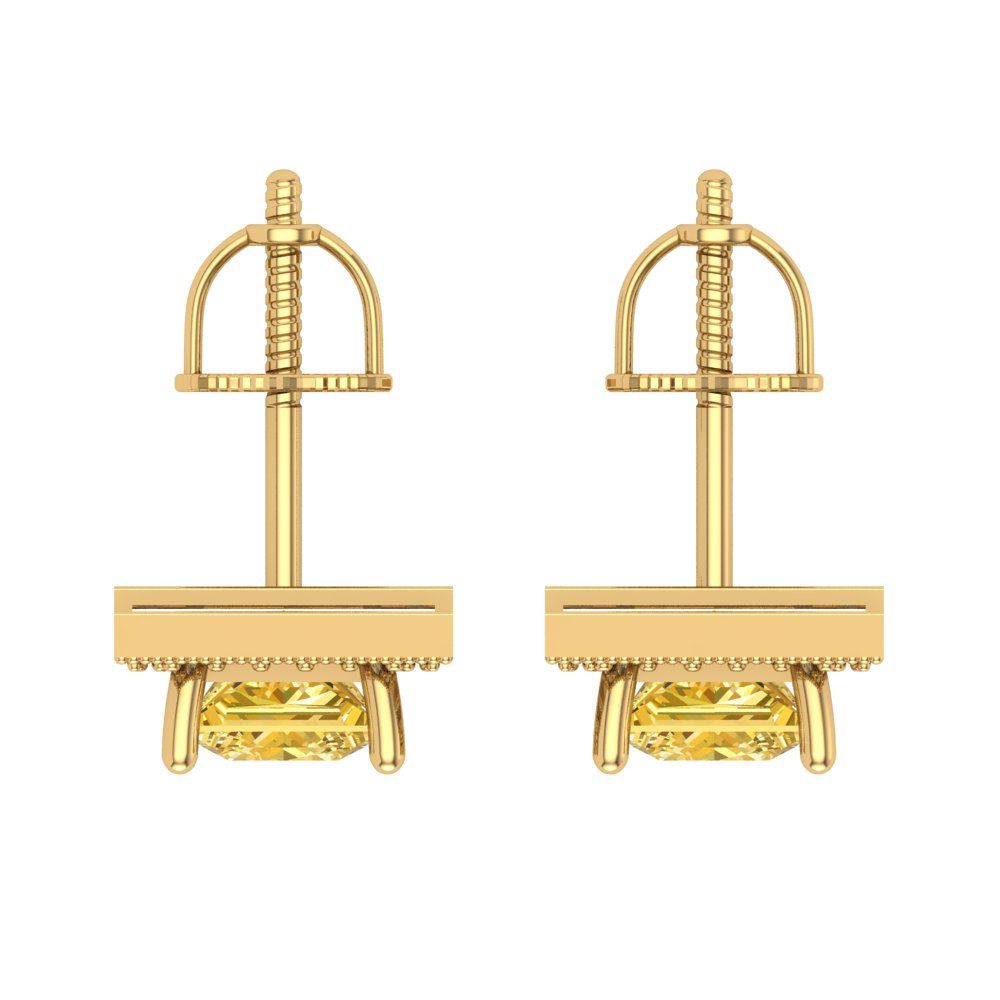 2.24 ctw Citrine Studs Earrings | 5.5mm Princess Cut White Gold Screw back | November Birthstone