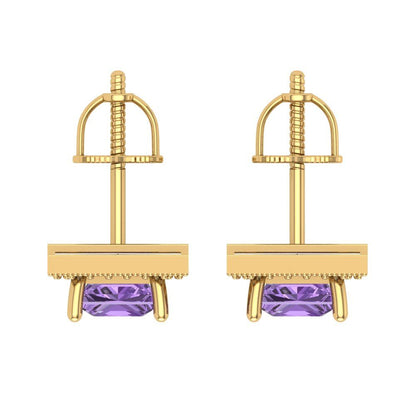 2.24 ctw Alexandrite Studs Earrings | 5.5mm Princess Cut White Gold Screw back | June Birthstone