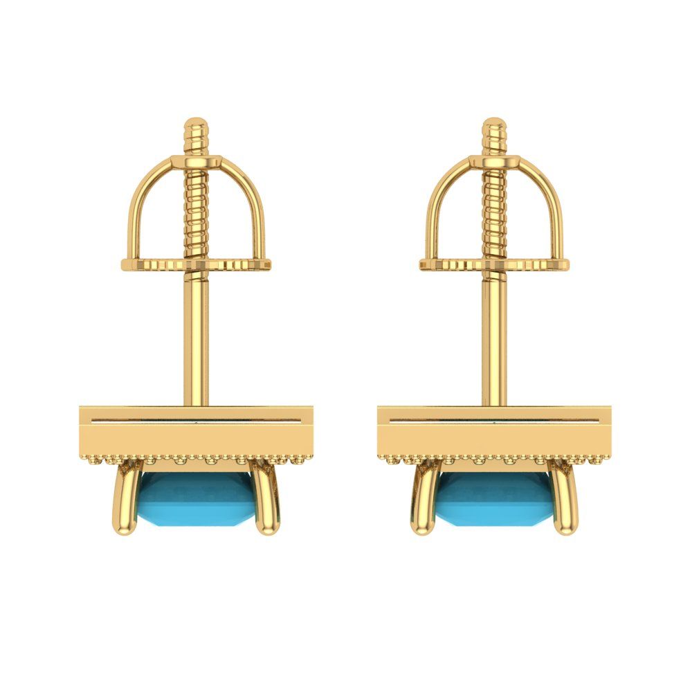 2.24 ctw Turquoise Studs Earrings | 5.5mm Princess Cut White Gold Screw back | December Birthstone