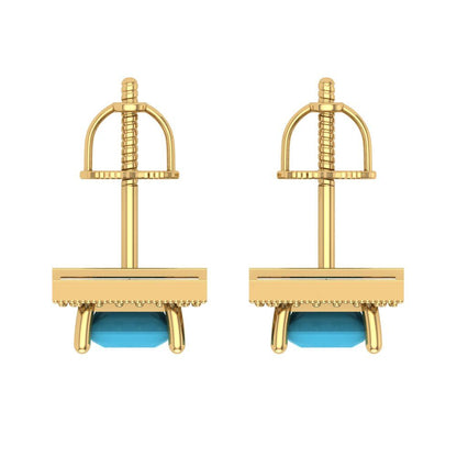 2.24 ctw Turquoise Studs Earrings | 5.5mm Princess Cut White Gold Screw back | December Birthstone