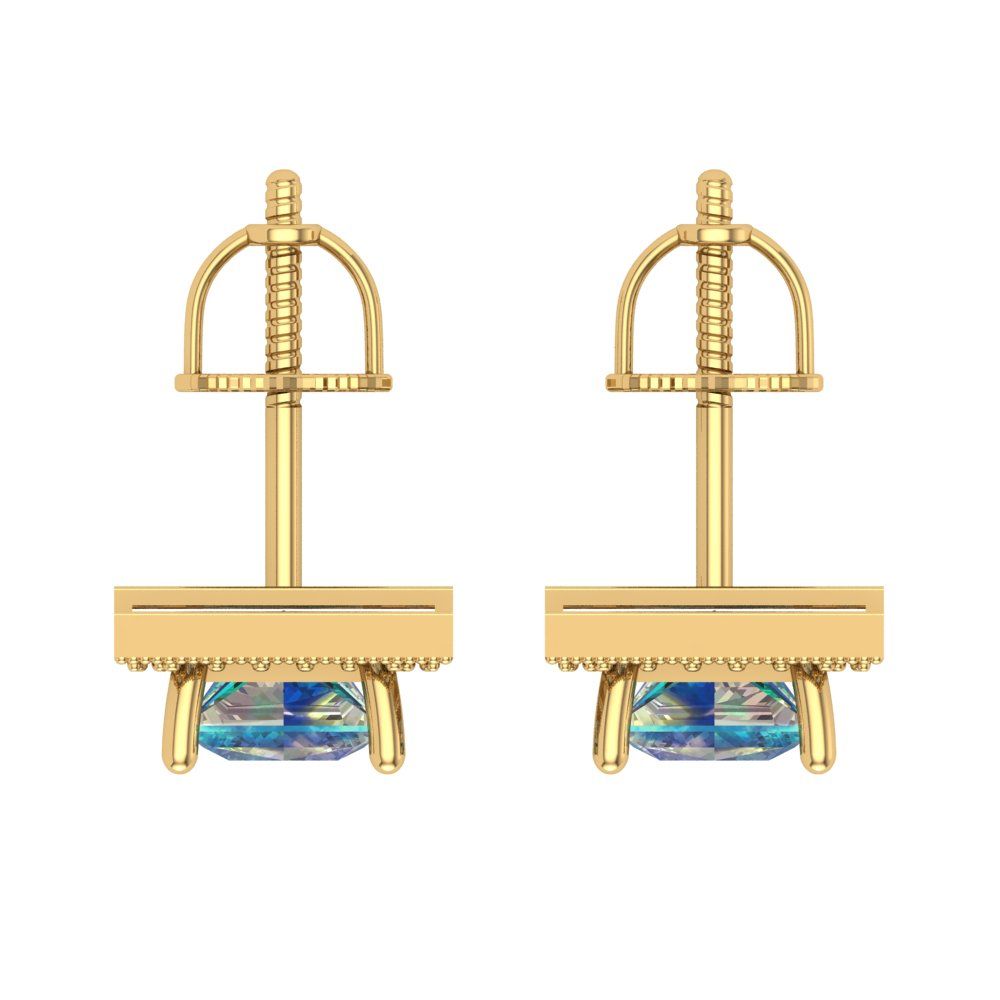 2.24 ctw Blue Moissanite Studs Earrings | 5.5mm Princess Cut White Gold Screw back | April Birthstone