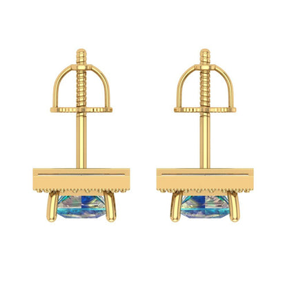 2.24 ctw Blue Moissanite Studs Earrings | 5.5mm Princess Cut White Gold Screw back | April Birthstone