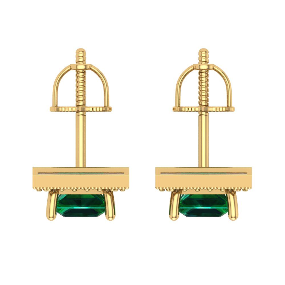 2.24 ctw Emerald Studs Earrings | 5.5mm Princess Cut White Gold Screw back | May Birthstone