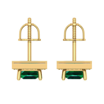 2.24 ctw Emerald Studs Earrings | 5.5mm Princess Cut White Gold Screw back | May Birthstone