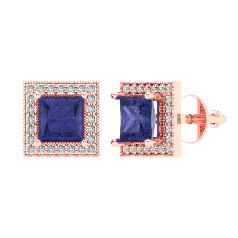 2.24 ctw Tanzanite Studs Earrings | 5.5mm Princess Cut White Gold Screw back | December Birthstone