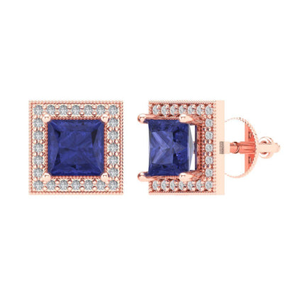 2.24 ctw Tanzanite Studs Earrings | 5.5mm Princess Cut White Gold Screw back | December Birthstone