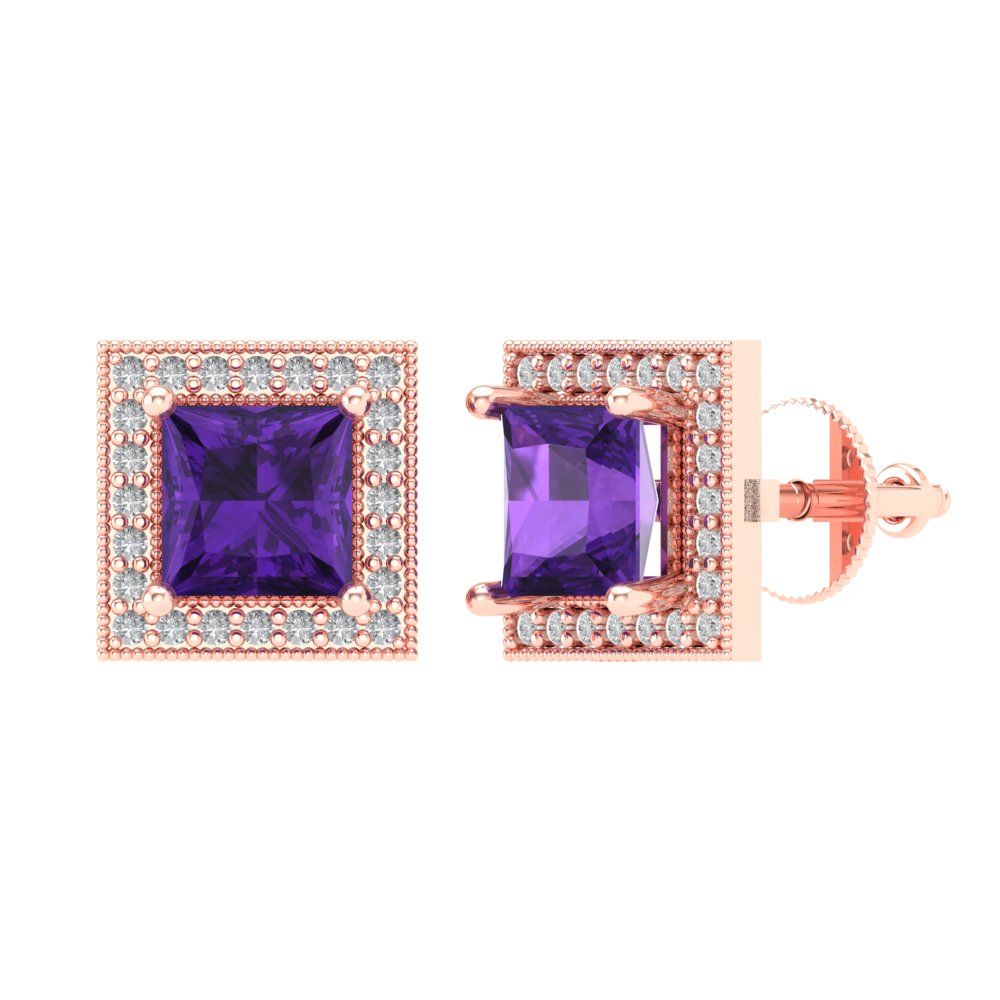 2.24cttw Amethyst Gold-Plated 925 Silver Screw Back Stud Earrings