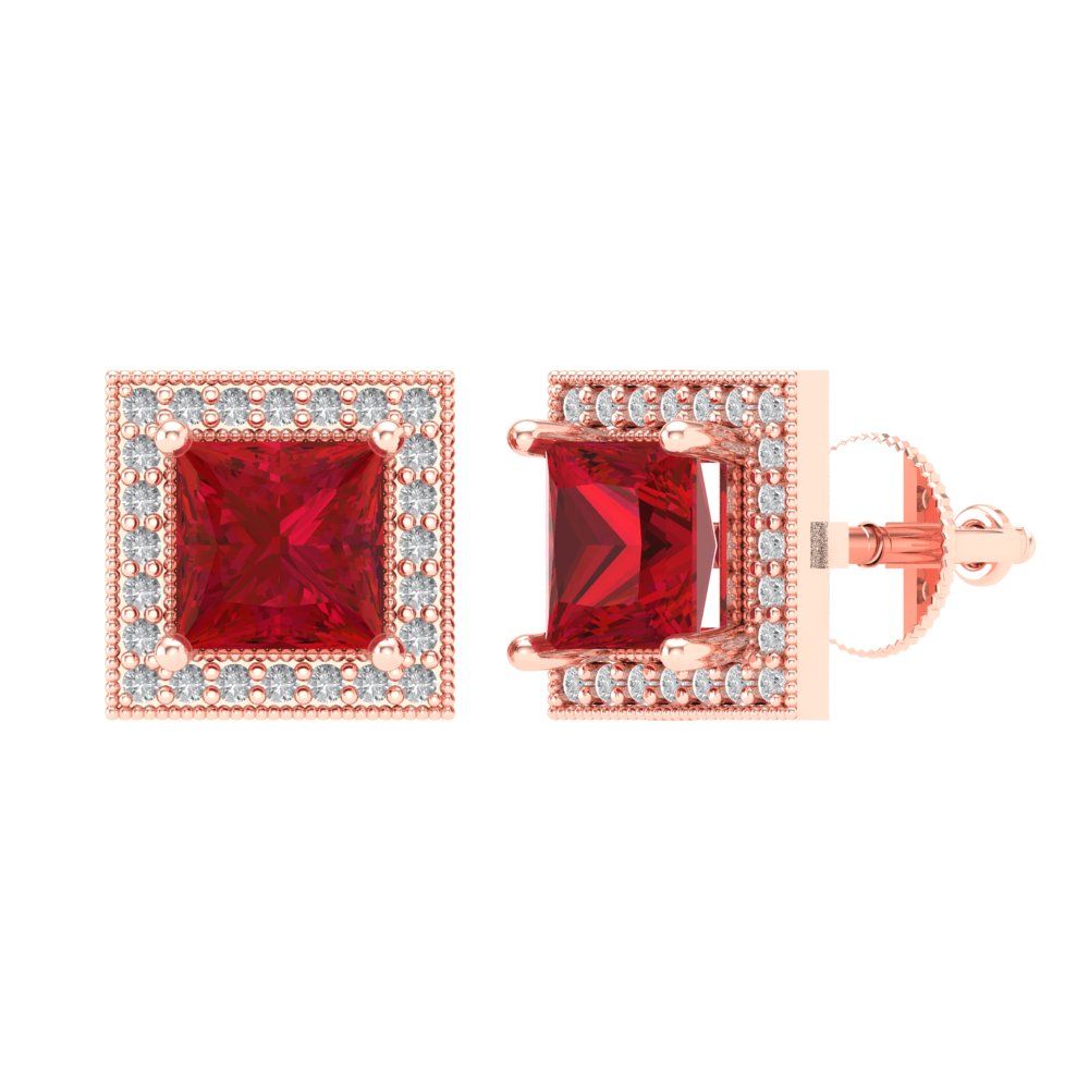 2.24 ctw Ruby Studs Earrings | 5.5mm Princess Cut White Gold Screw back | July Birthstone