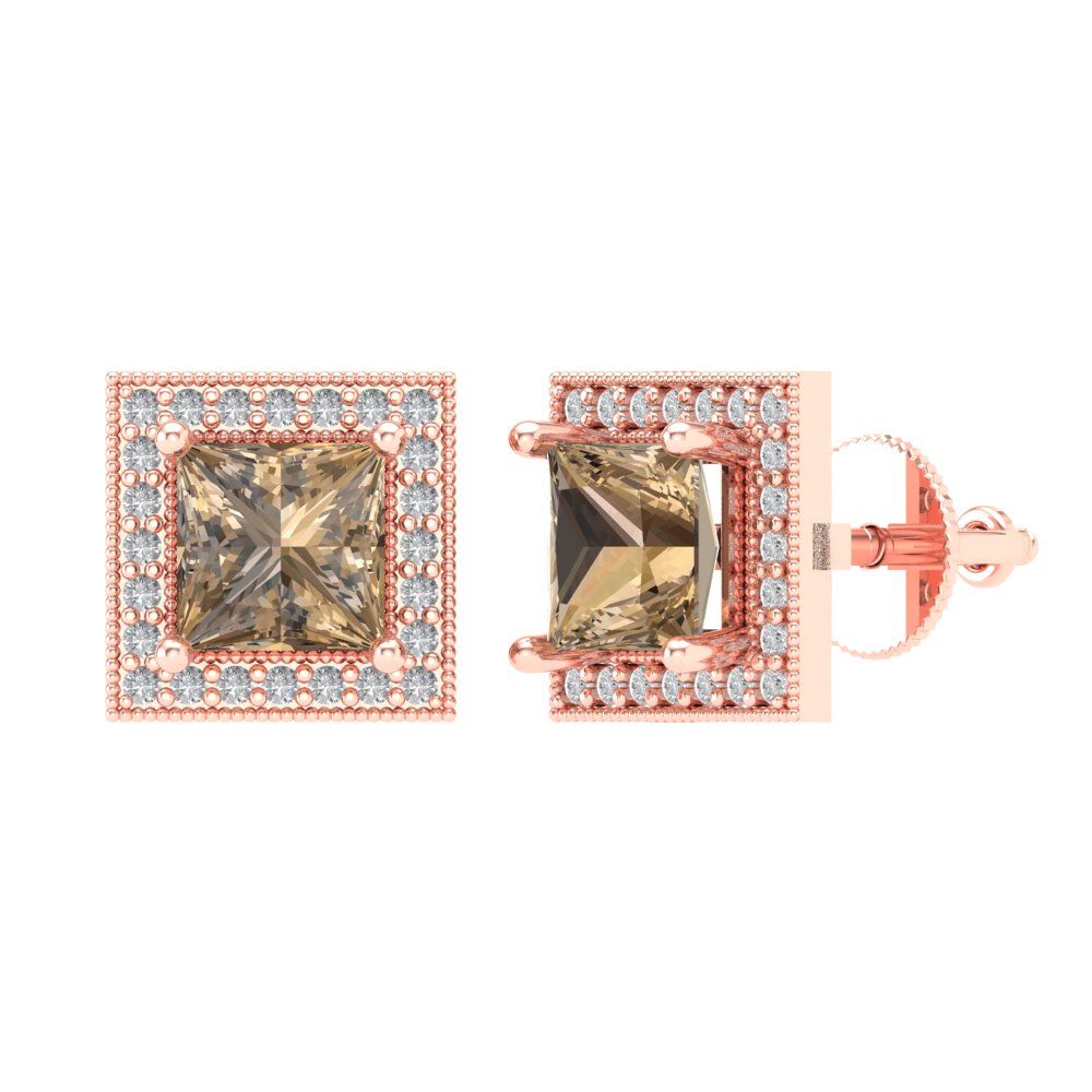 2.24 ctw Champagne Studs Earrings | 5.5mm Princess Cut White Gold Screw back | April Birthstone