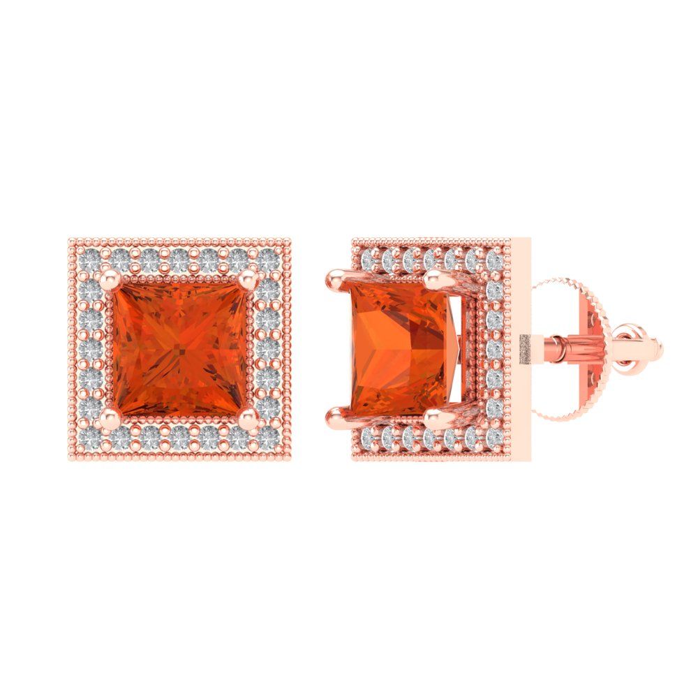 2.24 ctw Red Zirconia Studs Earrings | 5.5mm Princess Cut White Gold Screw back | April Birthstone