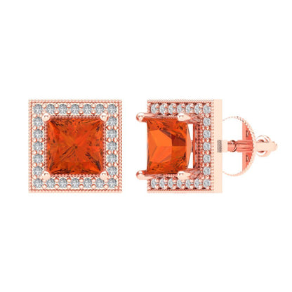 2.24 ctw Red Zirconia Studs Earrings | 5.5mm Princess Cut White Gold Screw back | April Birthstone