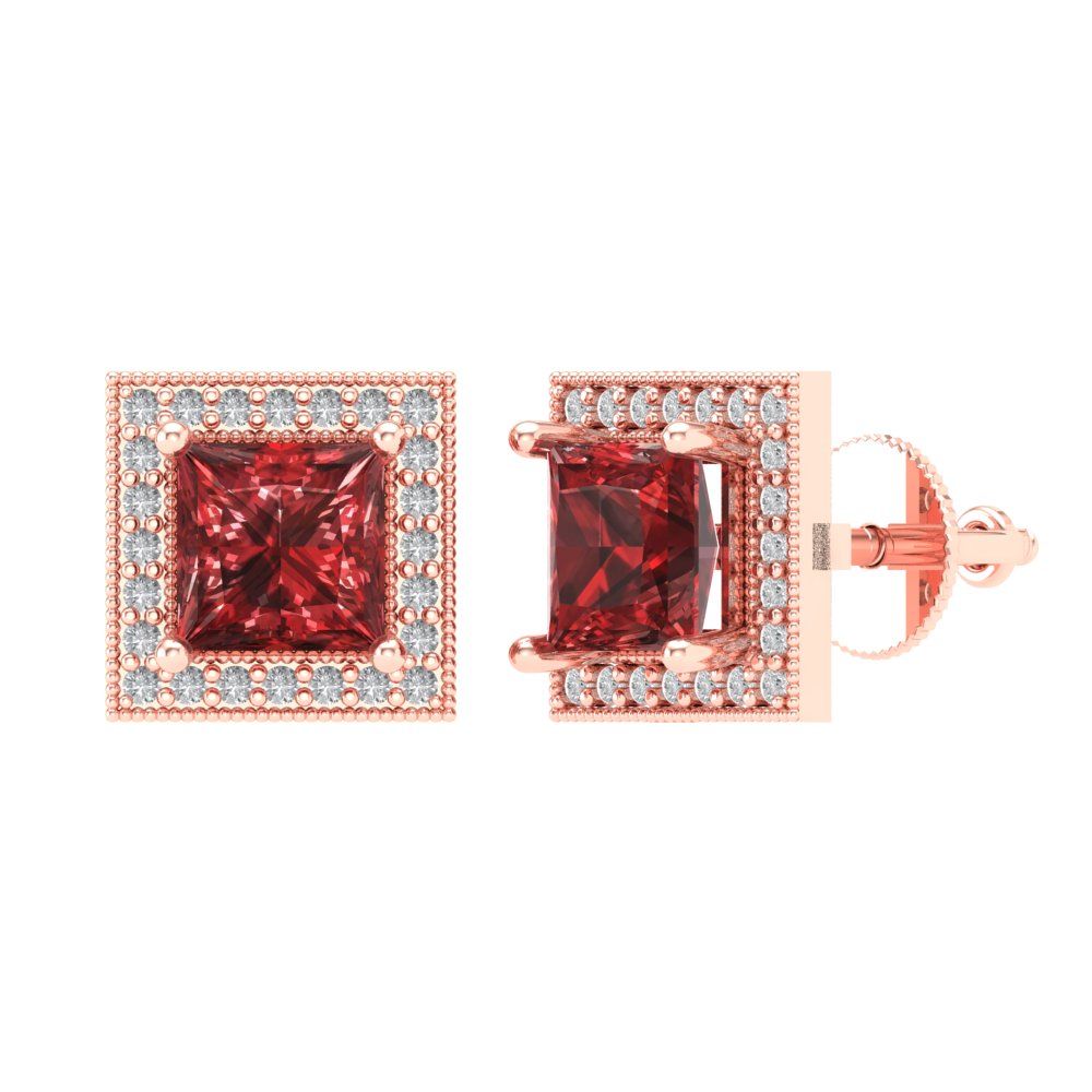 2.24 ctw Garnet Studs Earrings | 5.5mm Princess Cut White Gold Screw back | January Birthstone