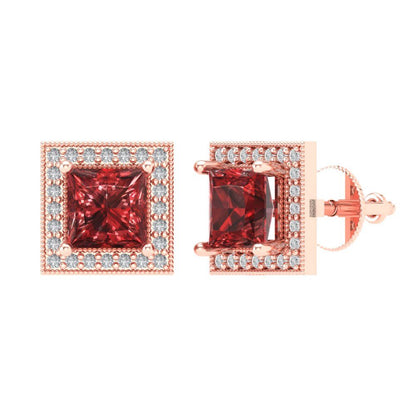 2.24 ctw Garnet Studs Earrings | 5.5mm Princess Cut White Gold Screw back | January Birthstone