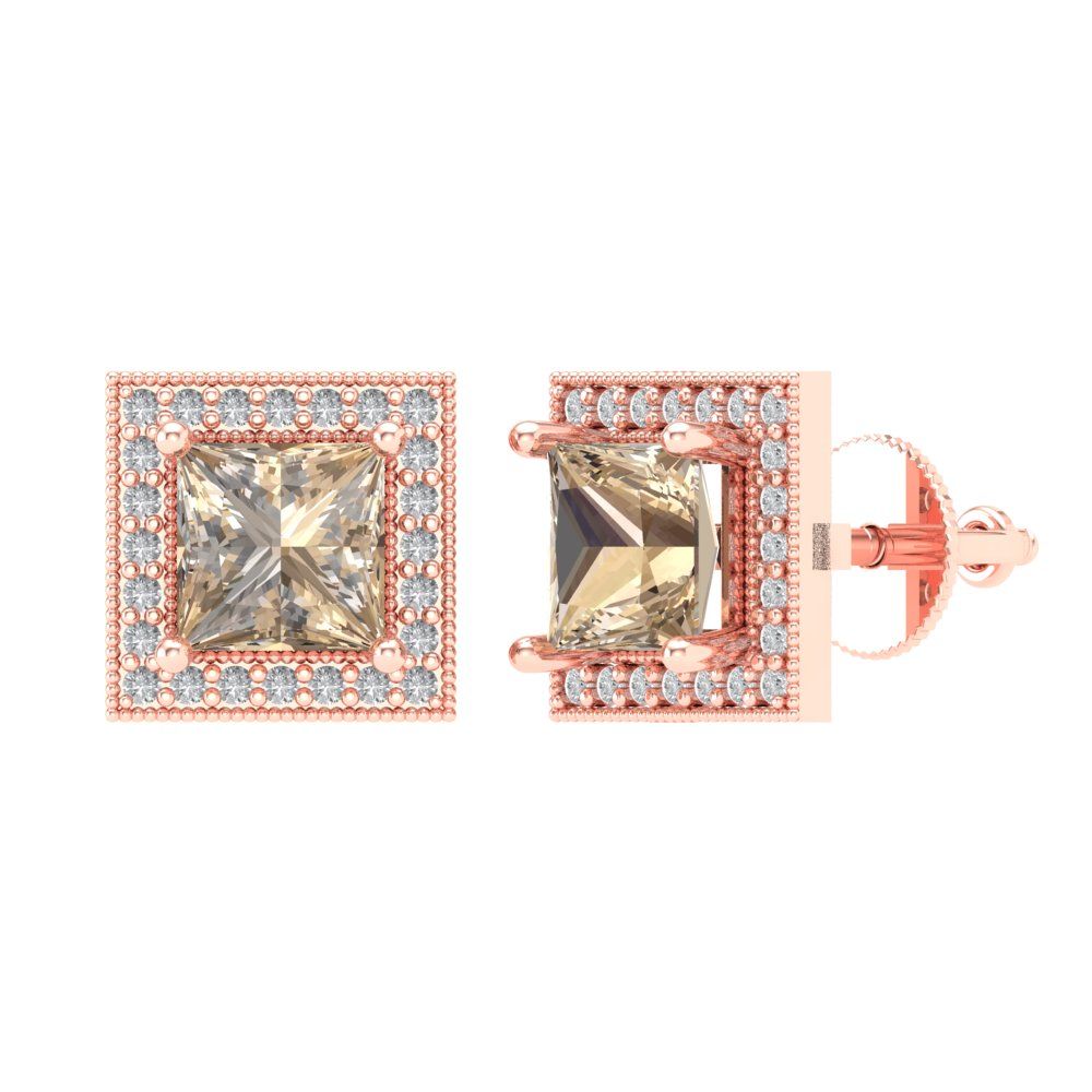 2.24 ctw Yellow Moissanite Studs Earrings | 5.5mm Princess Cut White Gold Screw back | April Birthstone