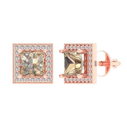 2.24 ctw Yellow Moissanite Studs Earrings | 5.5mm Princess Cut White Gold Screw back | April Birthstone