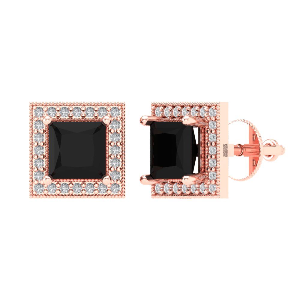 2.24 ctw Onyx Studs Earrings | 5.5mm Princess Cut White Gold Screw back | July Birthstone