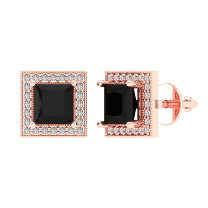 2.24 ctw Onyx Studs Earrings | 5.5mm Princess Cut White Gold Screw back | July Birthstone