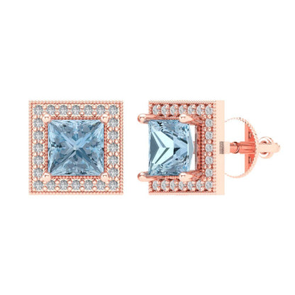 2.24cttw Aquamarine Gold-Plated 925 Silver Screw Back Stud Earrings
