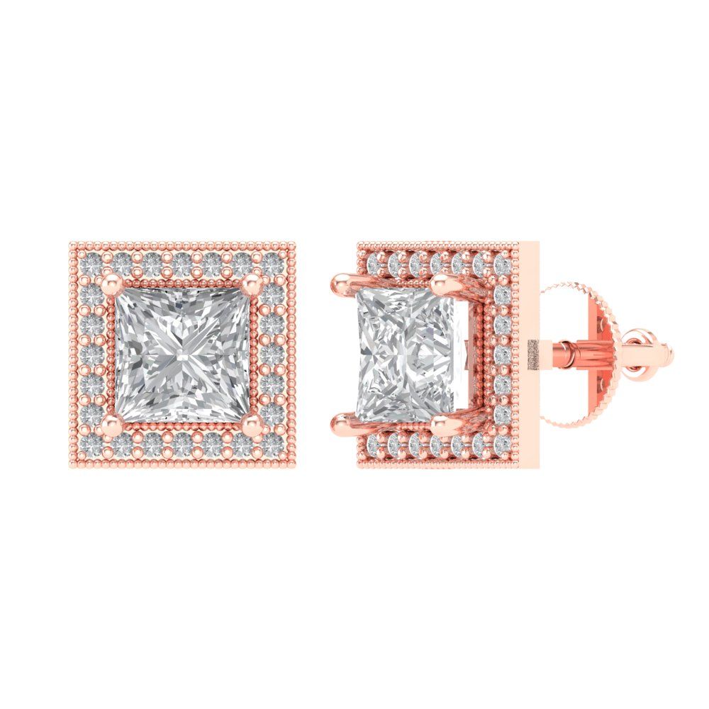 2.24 ctw Moissanite Studs Earrings | 5.5mm Princess Cut White Gold Screw back | April Birthstone