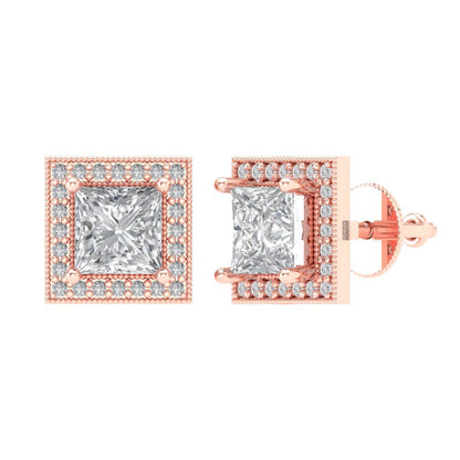 2.24 ctw Moissanite Studs Earrings | 5.5mm Princess Cut White Gold Screw back | April Birthstone