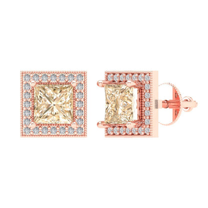 2.24 ctw Morganite Studs Earrings | 5.5mm Princess Cut White Gold Screw back | February Birthstone