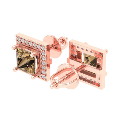 2.24 ctw Champagne Studs Earrings | 5.5mm Princess Cut White Gold Screw back | April Birthstone