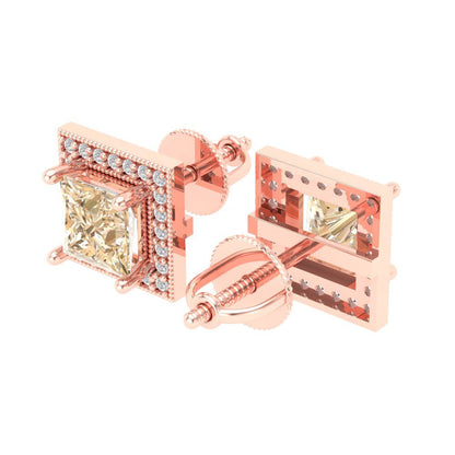 2.24 ctw Morganite Studs Earrings | 5.5mm Princess Cut White Gold Screw back | February Birthstone