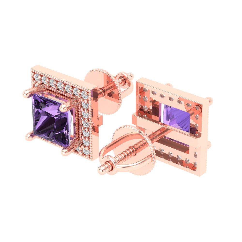 2.24cttw Alexandrite Gold-Plated 925 Silver Screw Back Stud Earrings