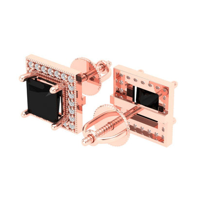 2.24 ctw Onyx Studs Earrings | 5.5mm Princess Cut White Gold Screw back | July Birthstone