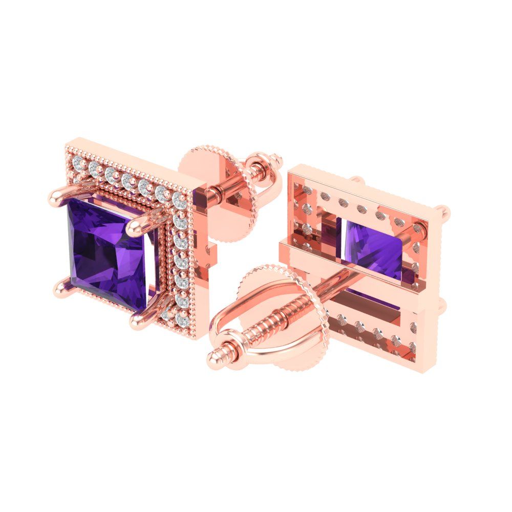 2.24cttw Amethyst Gold-Plated 925 Silver Screw Back Stud Earrings