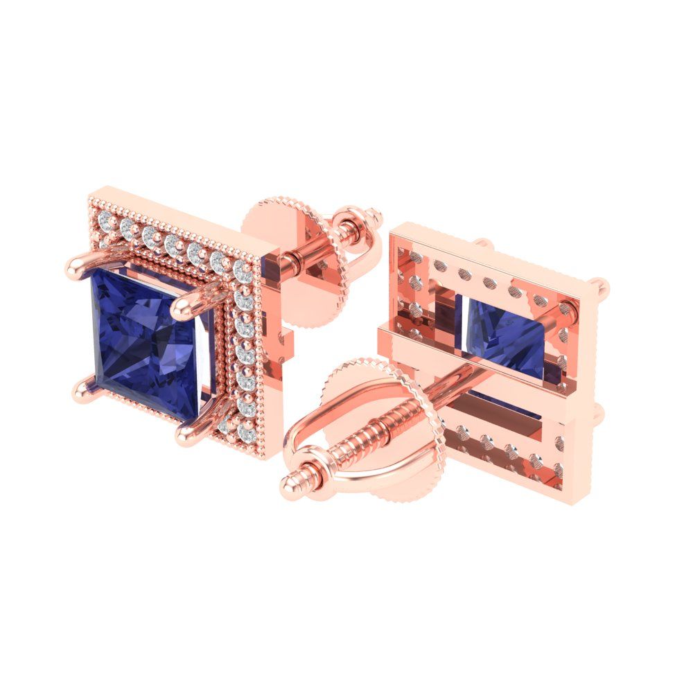 2.24 ctw Tanzanite Studs Earrings | 5.5mm Princess Cut White Gold Screw back | December Birthstone