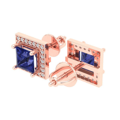 2.24 ctw Tanzanite Studs Earrings | 5.5mm Princess Cut White Gold Screw back | December Birthstone