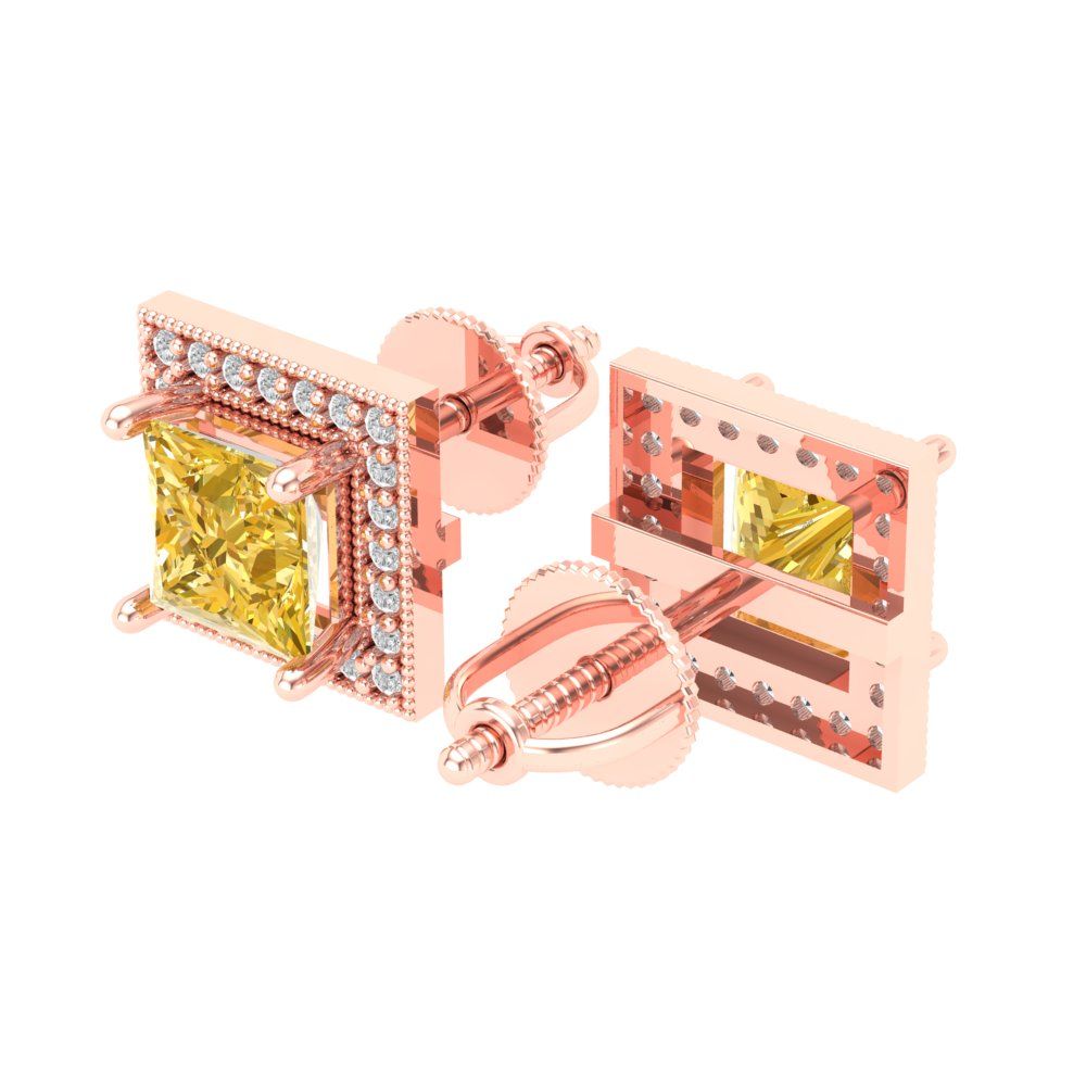 2.24 ctw Citrine Studs Earrings | 5.5mm Princess Cut White Gold Screw back | November Birthstone