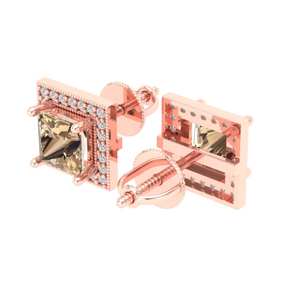 2.24 ctw Yellow Moissanite Studs Earrings | 5.5mm Princess Cut White Gold Screw back | April Birthstone