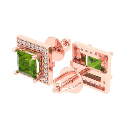 2.24 ctw Peridot Studs Earrings | 5.5mm Princess Cut White Gold Screw back | August Birthstone