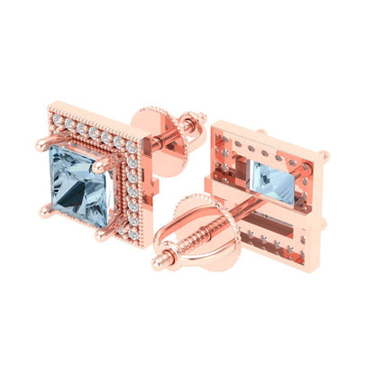 2.24 ctw Swiss Blue Topaz Studs Earrings | 5.5mm Princess Cut White Gold Screw back | December Birthstone