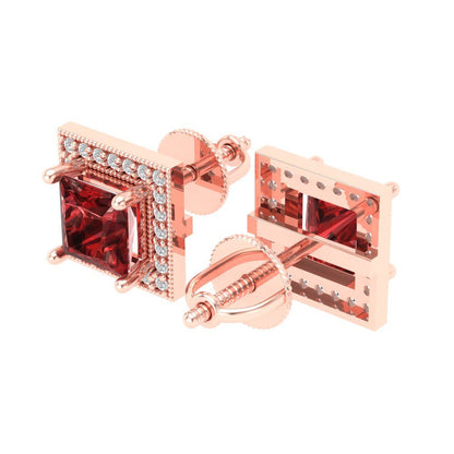 2.24 ctw Garnet Studs Earrings | 5.5mm Princess Cut White Gold Screw back | January Birthstone